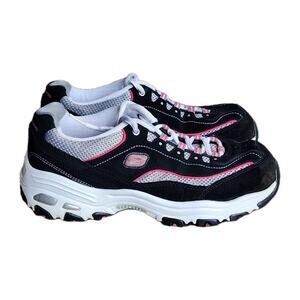 Skechers D’Lites Me Time Black Pink Sneakers Women’s Size 8 11860 Leather Mesh